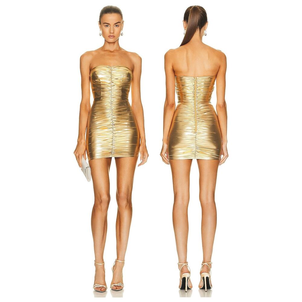 Alex Perry Logan Mini Dress Strapless Ruched Metallic Party Evening Formal NYE 4